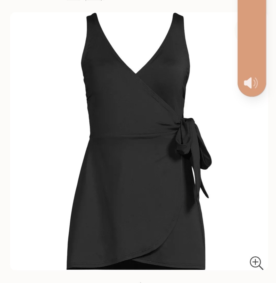 Land’s End Women’s Black V-Neck Sleeveless Wrap Tie Waist Mini Dress 14DDD