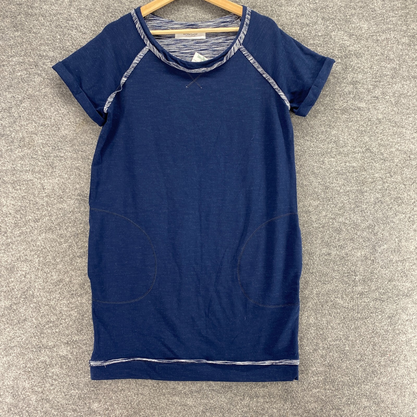 New Workshop Dress Women M Blue Shift Short Pockets Rayon Short Sleeve