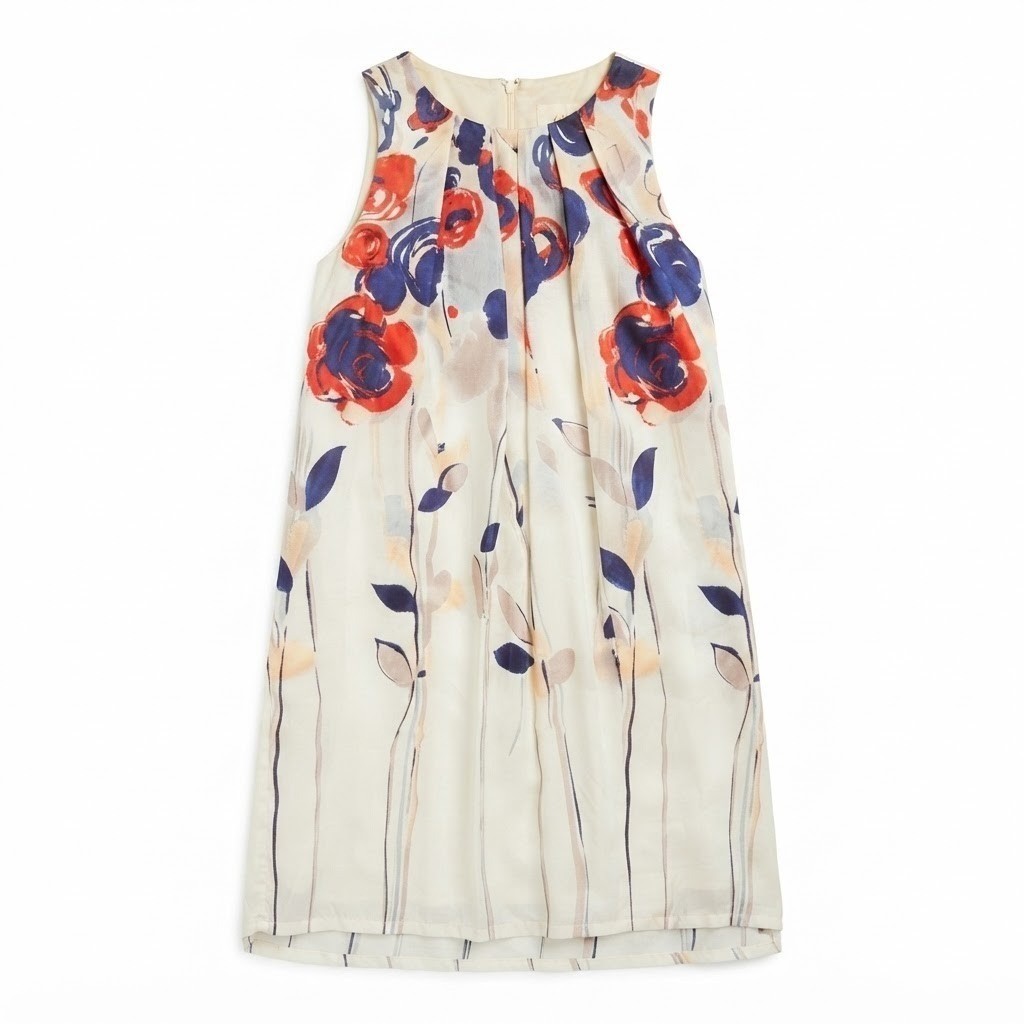 Anthropologie Cream Silk Floral Midi Dress Size 2 Sleeveless Wedding Guest