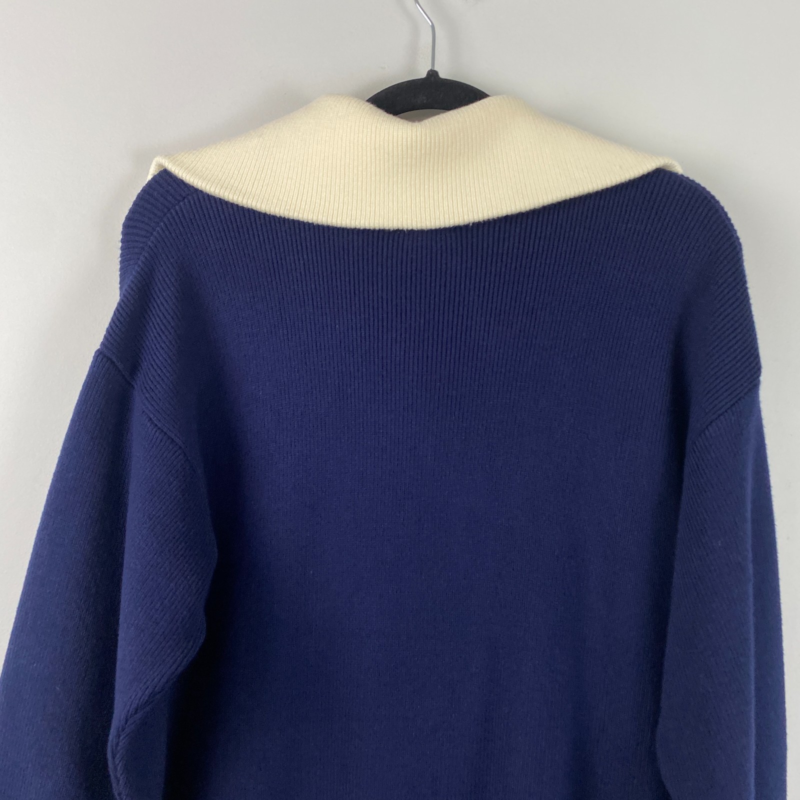 Maeve Anthropologie Flat White Varsity Sweater Twofer Mini Dress Size XS Navy