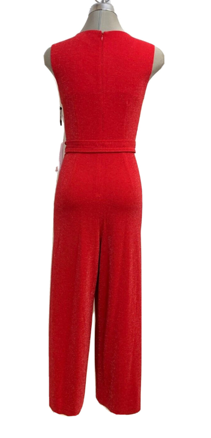 NEW Calvin Klein Elegant RED / SILVER Metallic Women’s Jumpsuit Romper size 4
