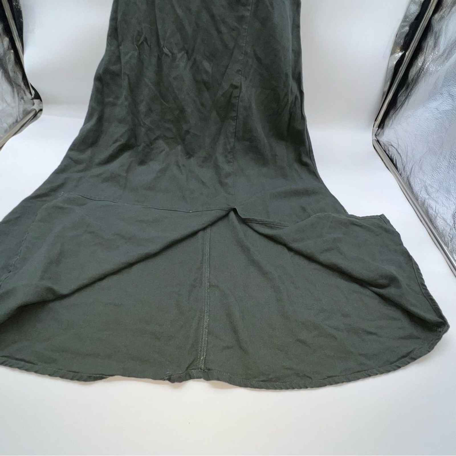 Mi Ami for Francesca’s Linen Blend Dk Green Puff Sleeve Midi Peasant Dress-Sz S