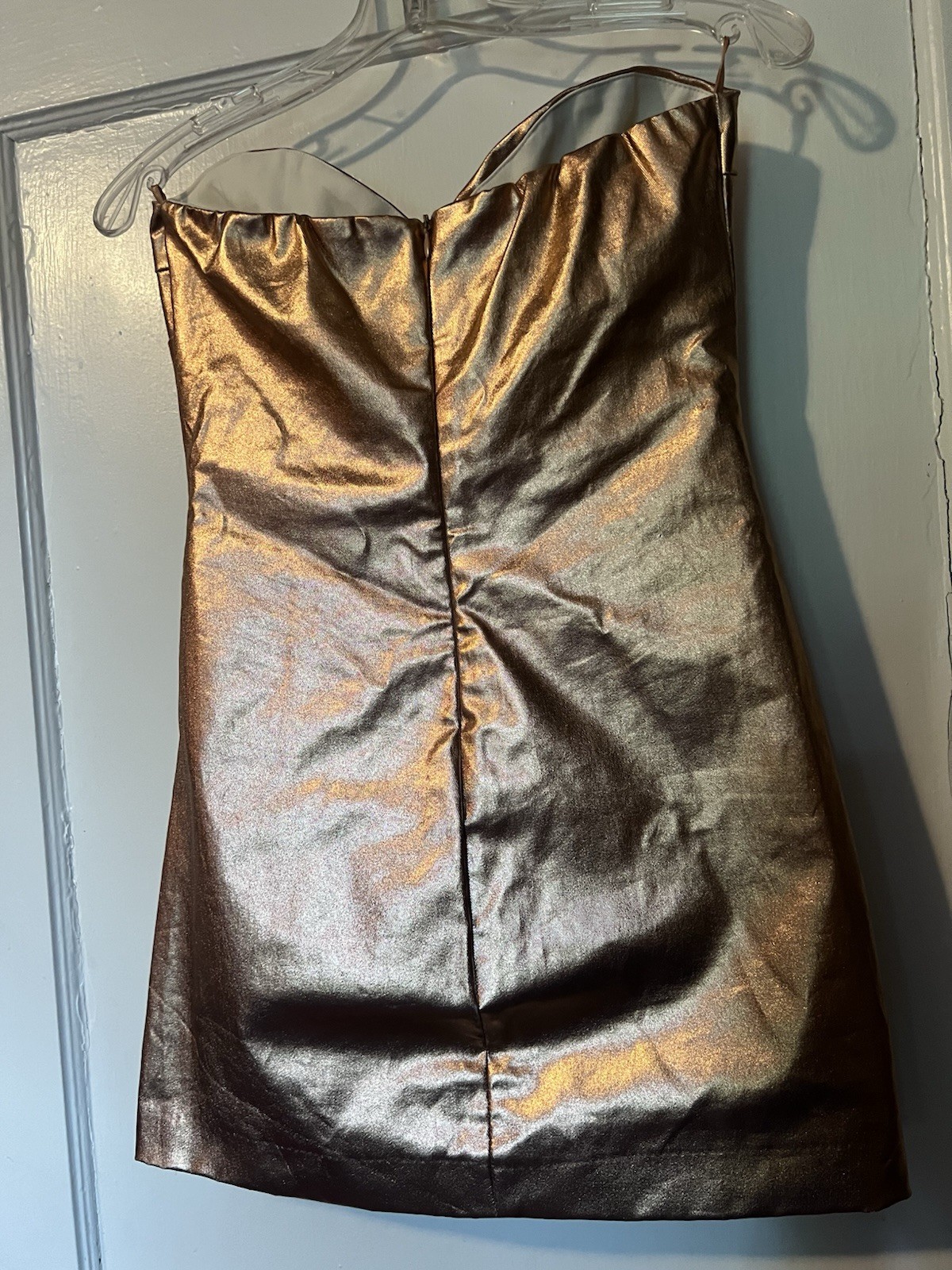 ZARA Copper Rose Gold Metallic Draped Dress w Shorts Size S Strapless Club Night