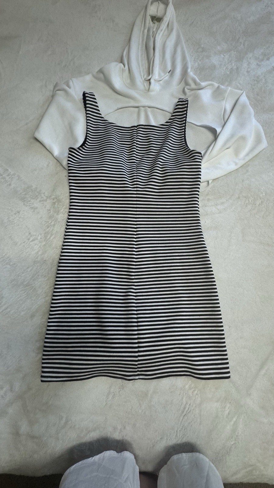 Mocha & Cream Striped Bodycon Mini Dress with Cropped Hoodie S
