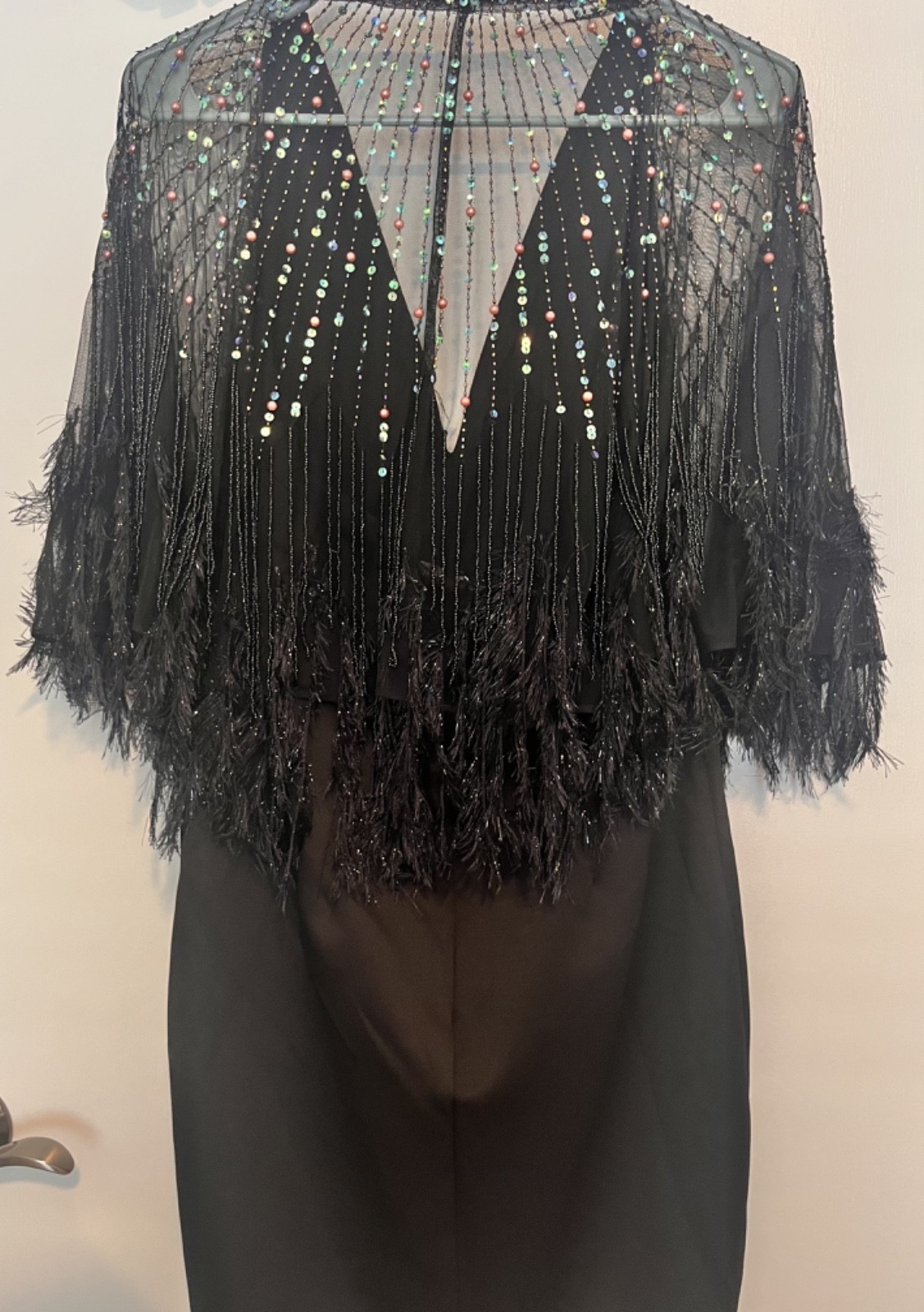 NWT ASOS DESIGN Black Faux Feather Beaded Cape Mini Halter Dress Sz 6