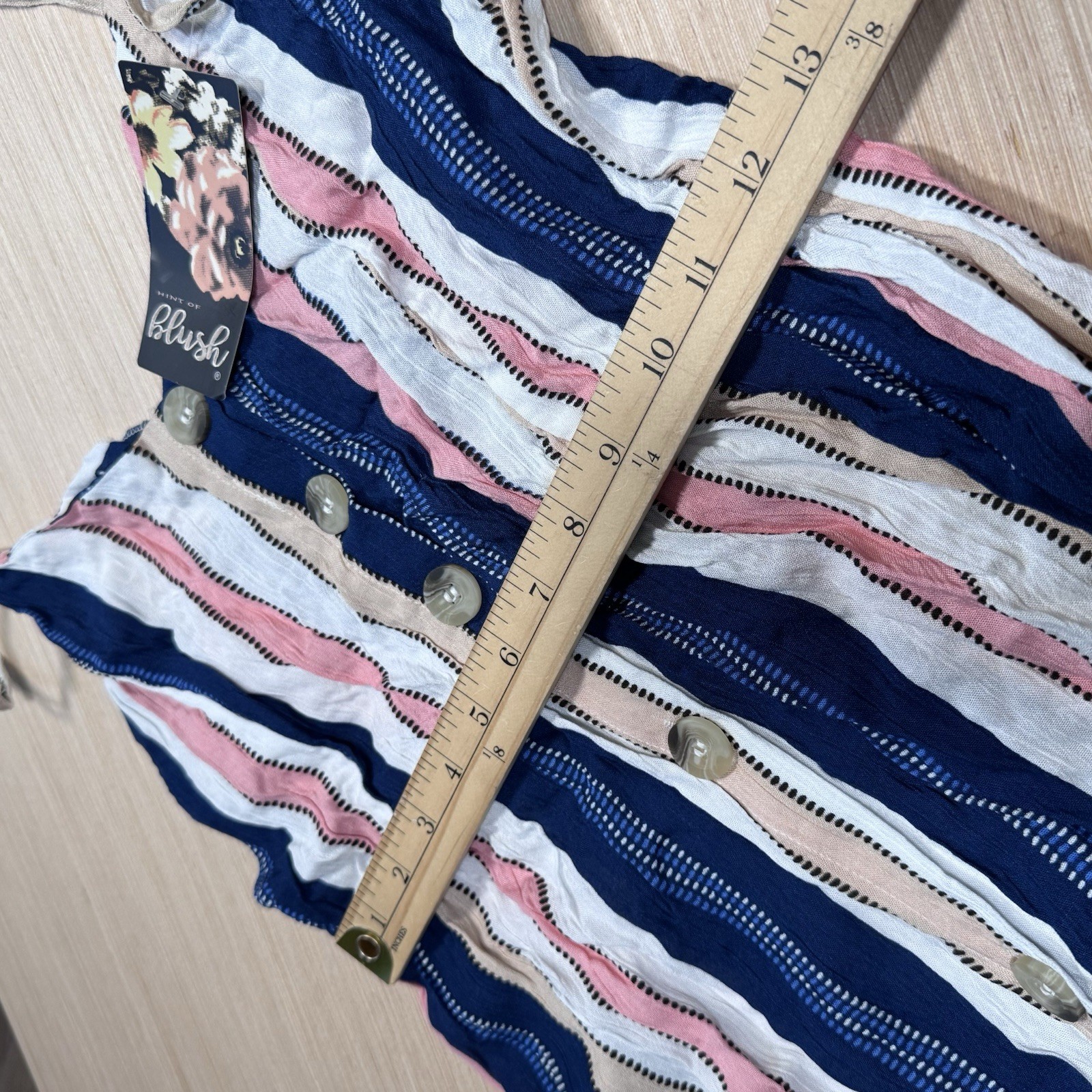 Blush Striped Button Front Sleeveless Midi Sundress Navy Pink White Beige Size M