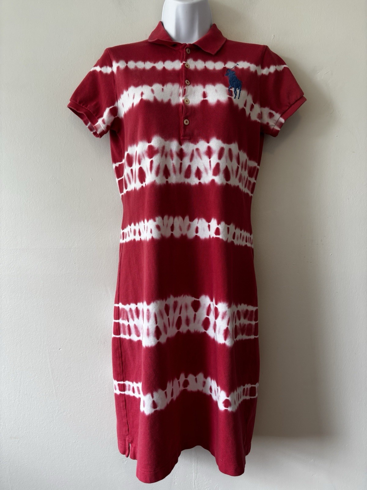 Ralph Lauren Sport Tie Dye Big Pony Polo Shirt Dress Women Medium Cotton Hole