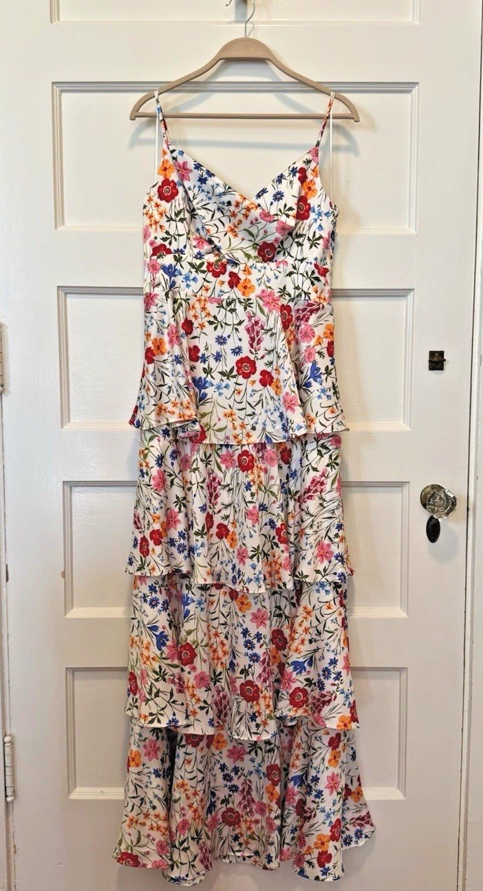 NWT Skies Are Blue White Multicolor Floral Maxi Dress, Size M
