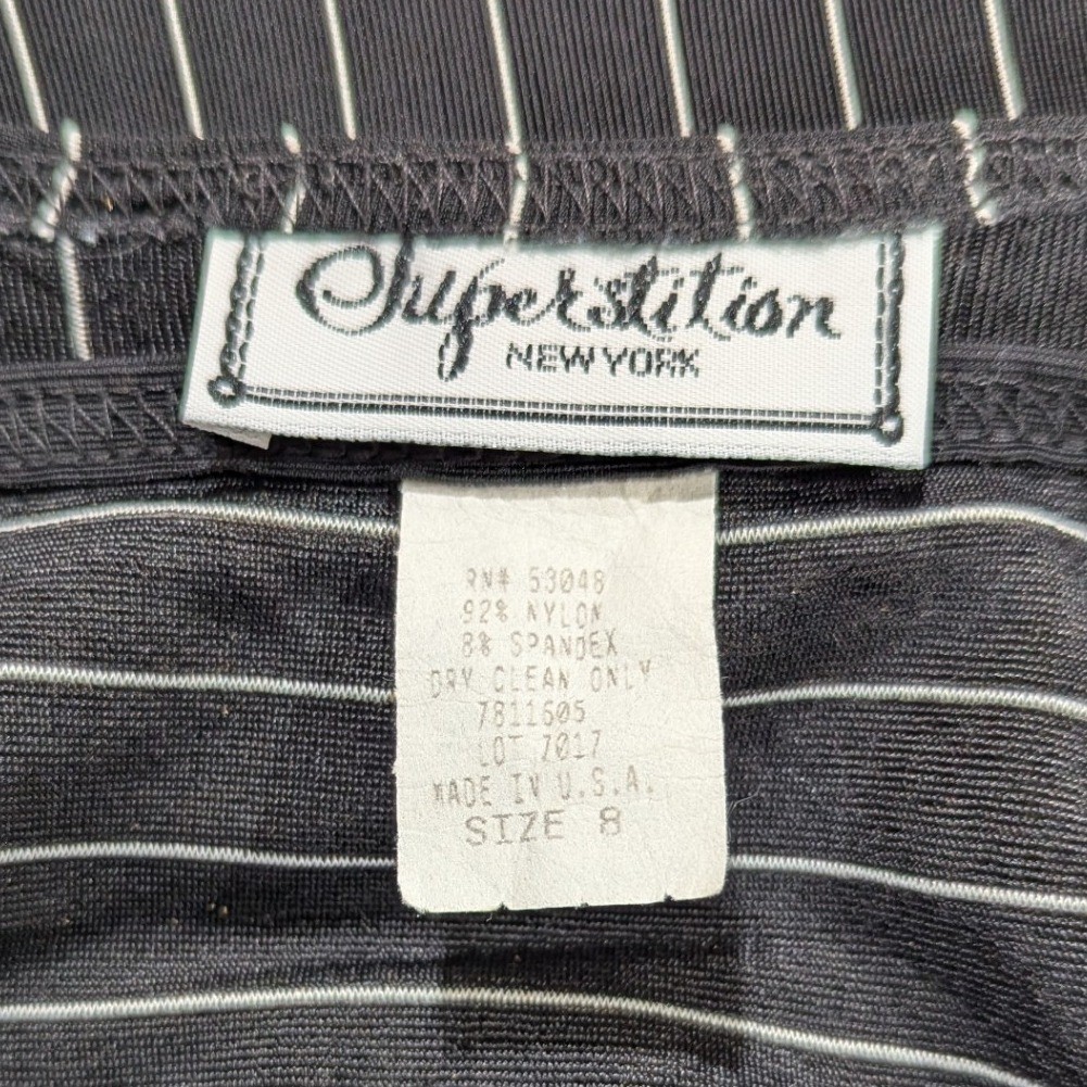 Superstition New York Pinstripe Maxi Dress Womens Short Sleeve Square Neck SZ 8