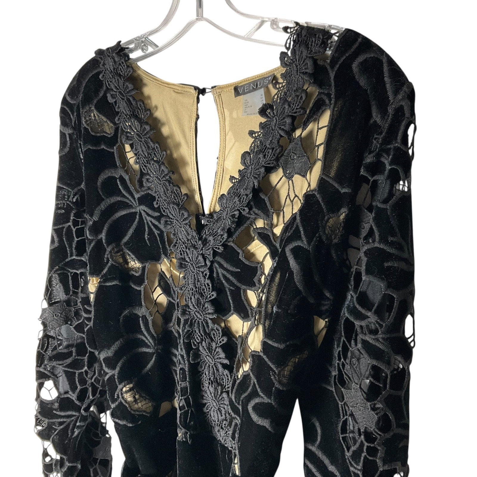 VENUS Velvet Cutout Lace V-Neck Mini Dress Goth Witchy Whimsigoth Black Size 18