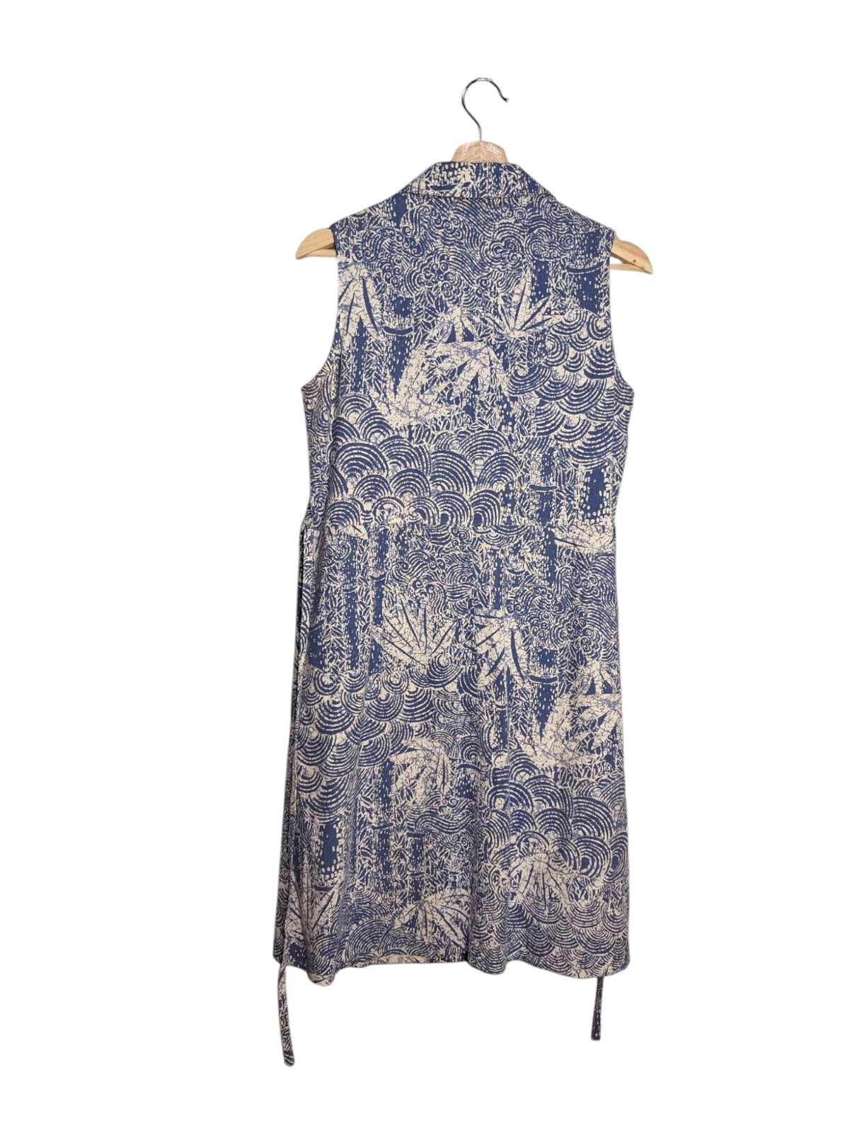 Coldwater Creek Linen Blend Button Down Dress 10P Sleeveless Blue White Vacation