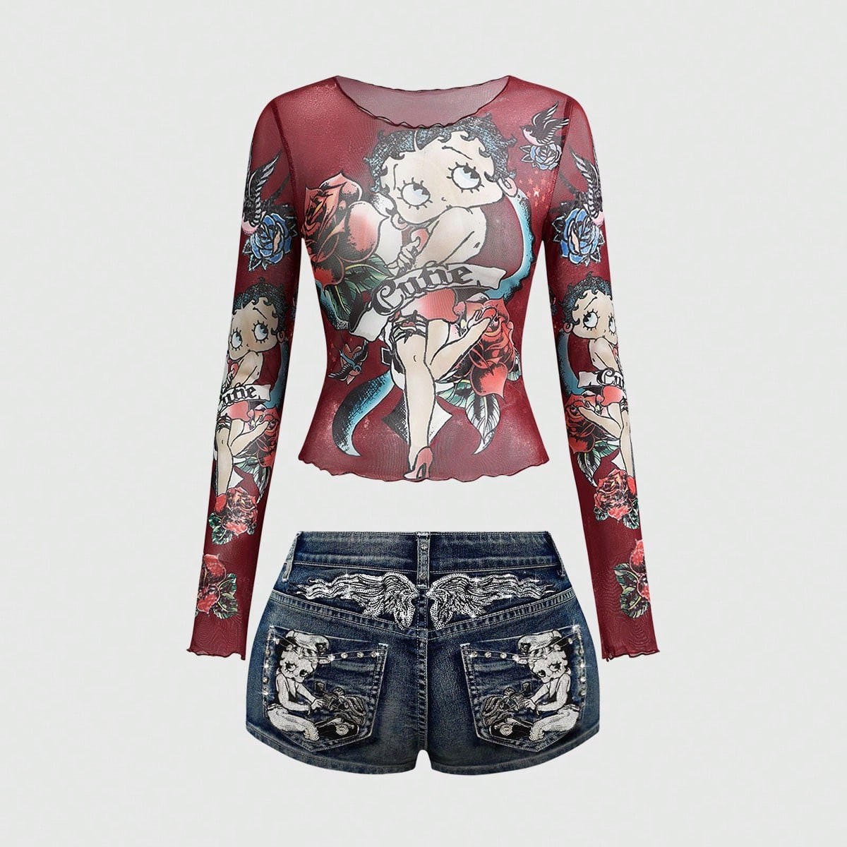Betty Boop | Romwe Spring Summer Vintage Y2K Punk Style Super Low Waist Super