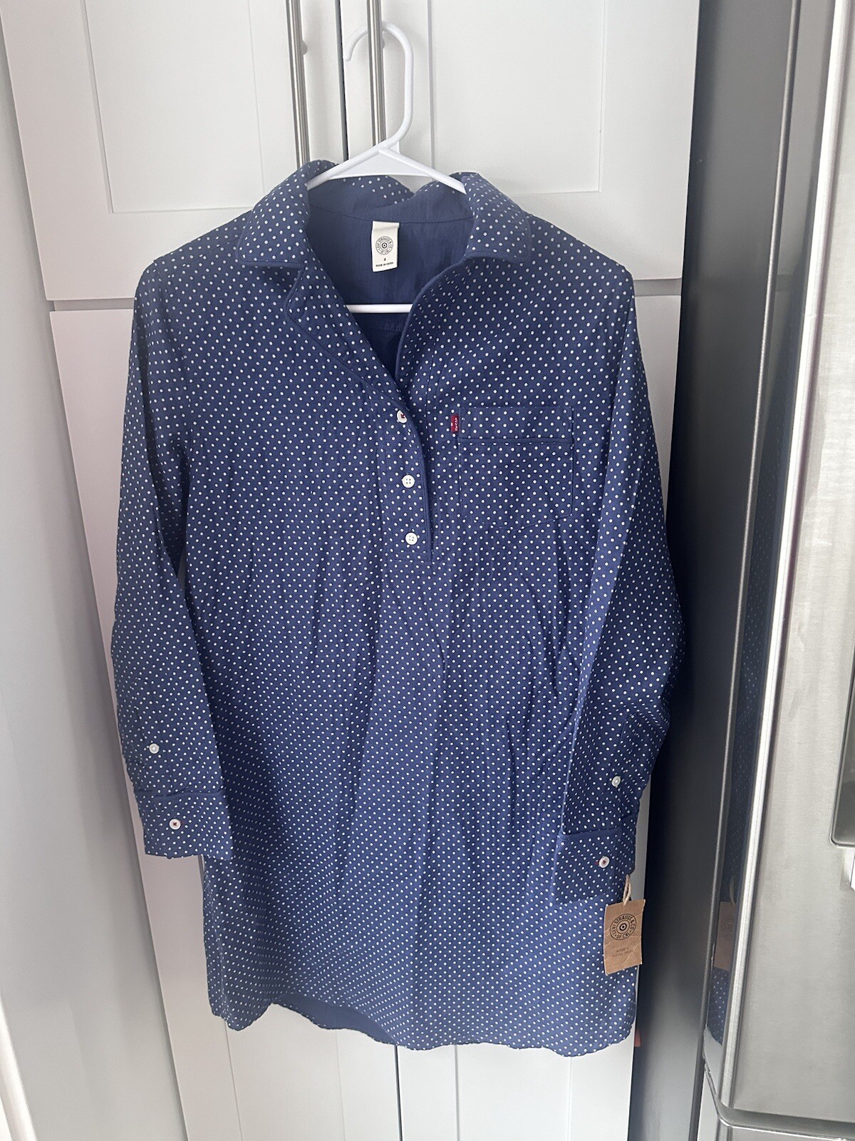 Levi Strauss & Co. Womens Small Dress Blue Collar Polka Dot Button L/S 8485