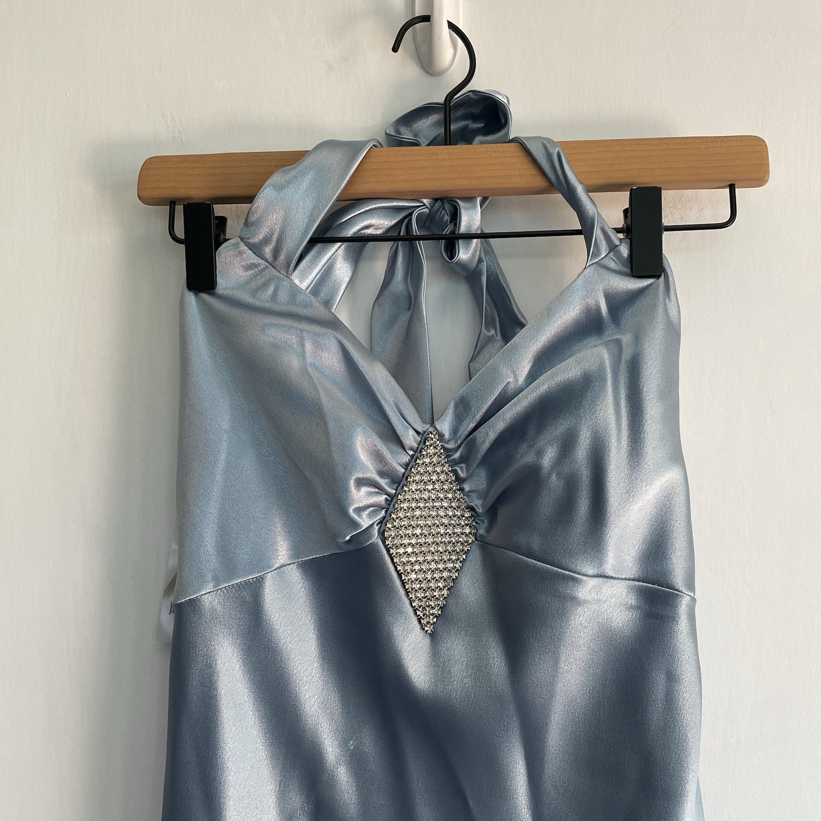 NWT Vintage Jessica McClintock for Gunne Sax Dress Light Blue Satin Halter Sz 6