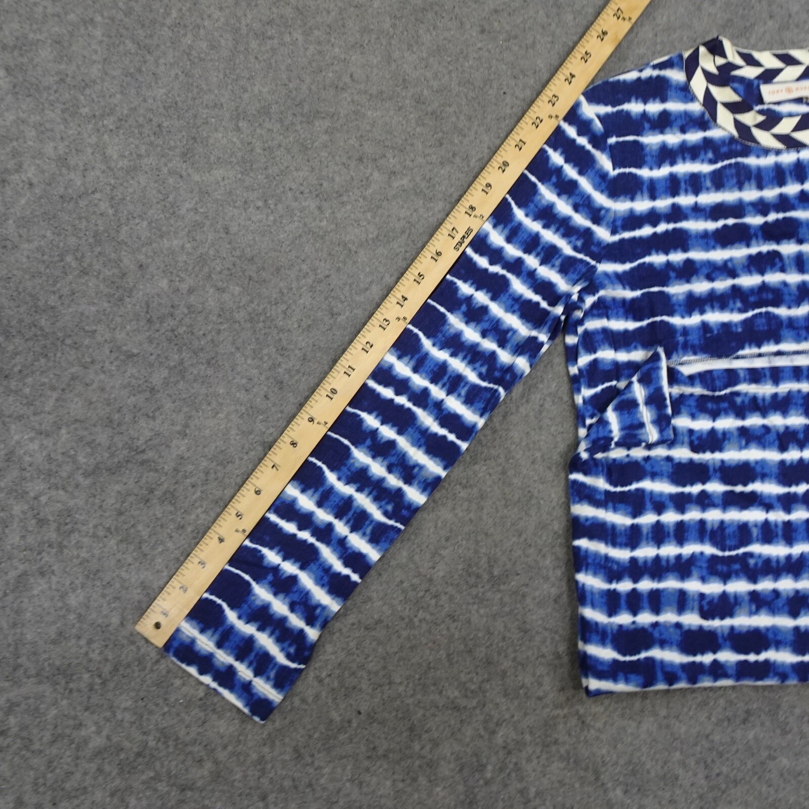 Tory Burch Dress Womens Medium M Blue Shift Midi Tye Die Career Stretch Hollie