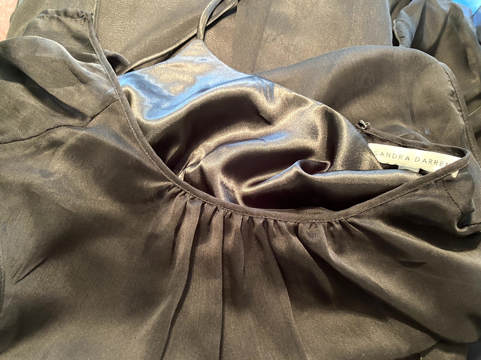 Sandra Darren Black Layered Sleeveless Dress Size 12 Bow & Sash NWT