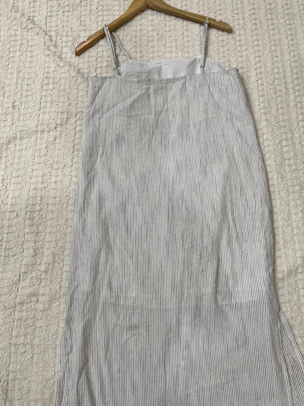 Mod Ref Women White Black Stripe Midi Spagetti Strap SunDress Cotton Sz S Comfy