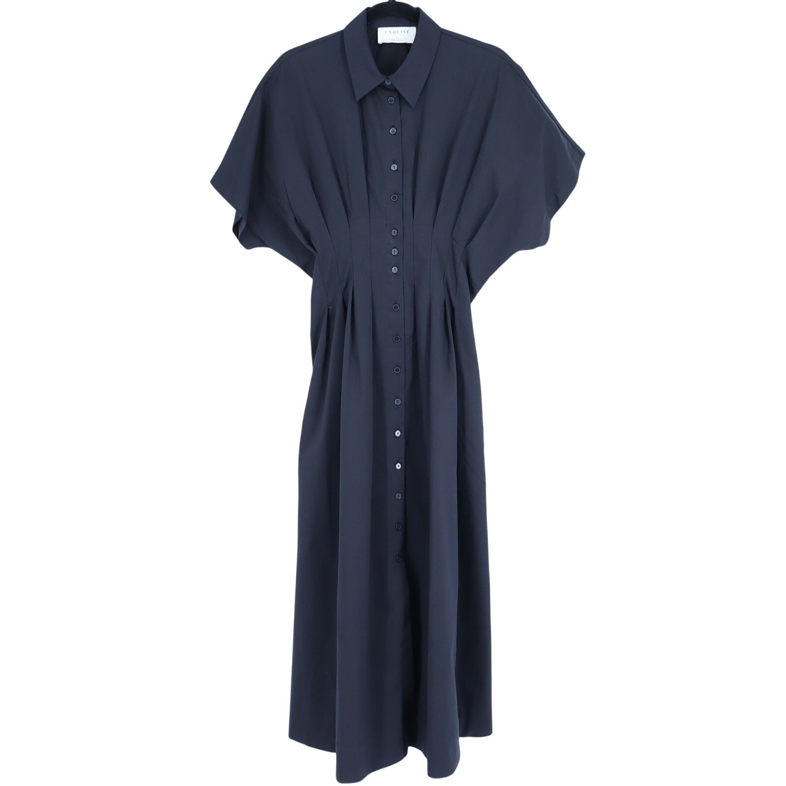 EXQUISE The Tobie Shirt Dress Black Pleated Maxi Short Sleeve Women’s M