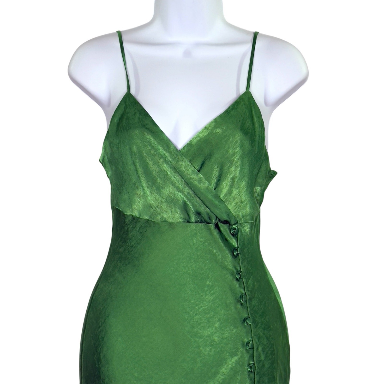 Zara XS Womens Button Slip Dress Bright Kelly Green Midi Slit Cocktail Party