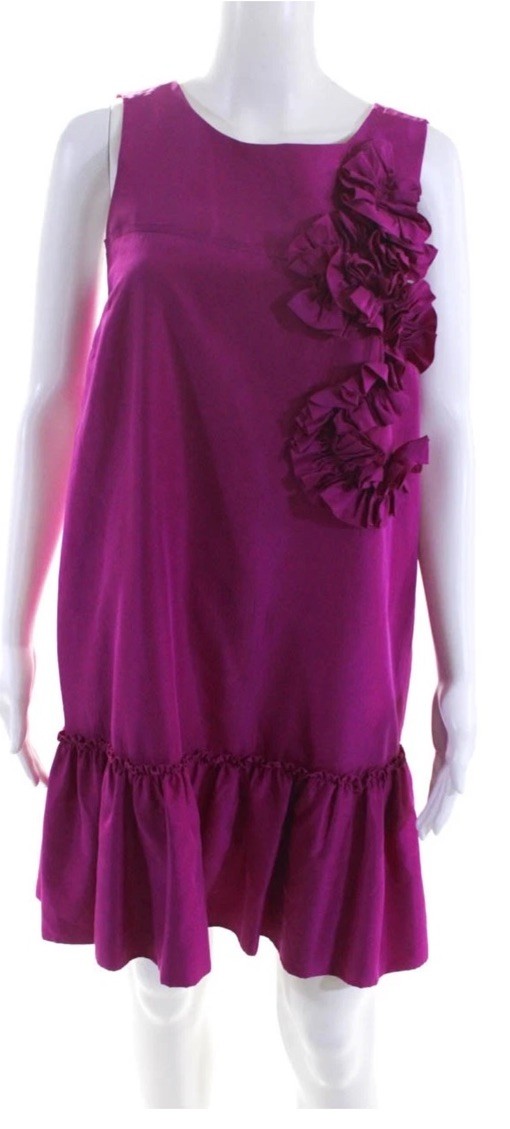 Robert Rodriguez 100% Silk Ruffle Drop Waist Shift Dress Magenta 8
