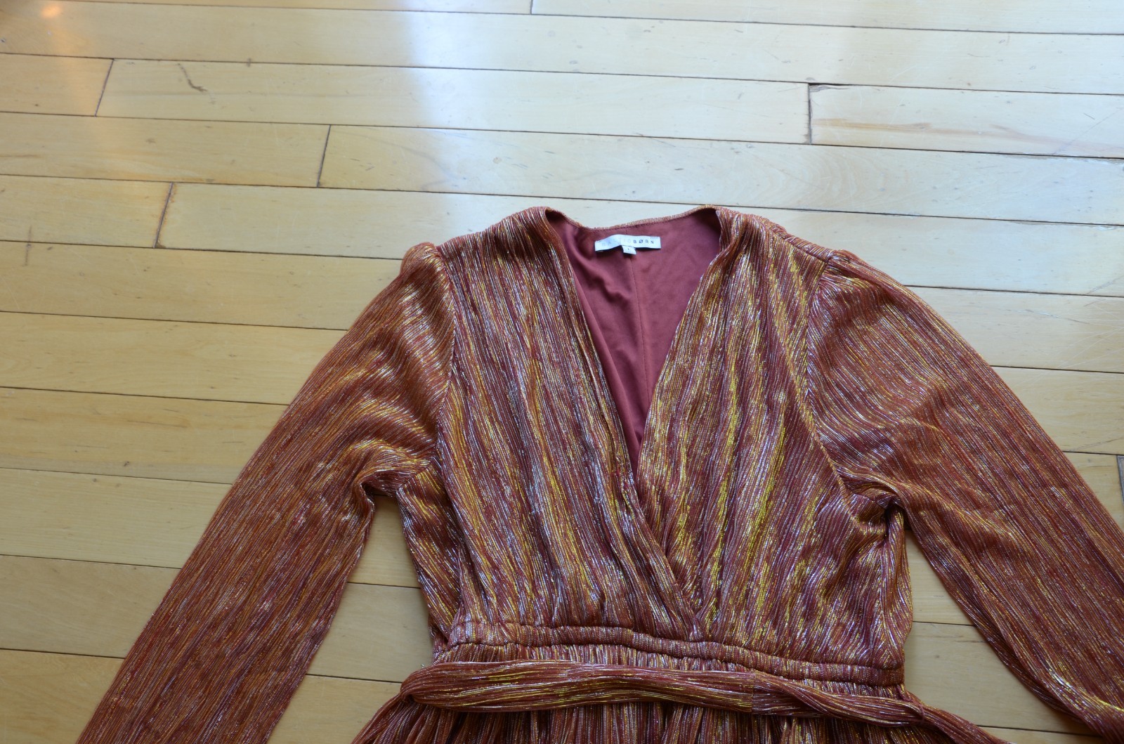 Baltic Born Elegant Rust Orange Shimmee Wrap Dress Size L