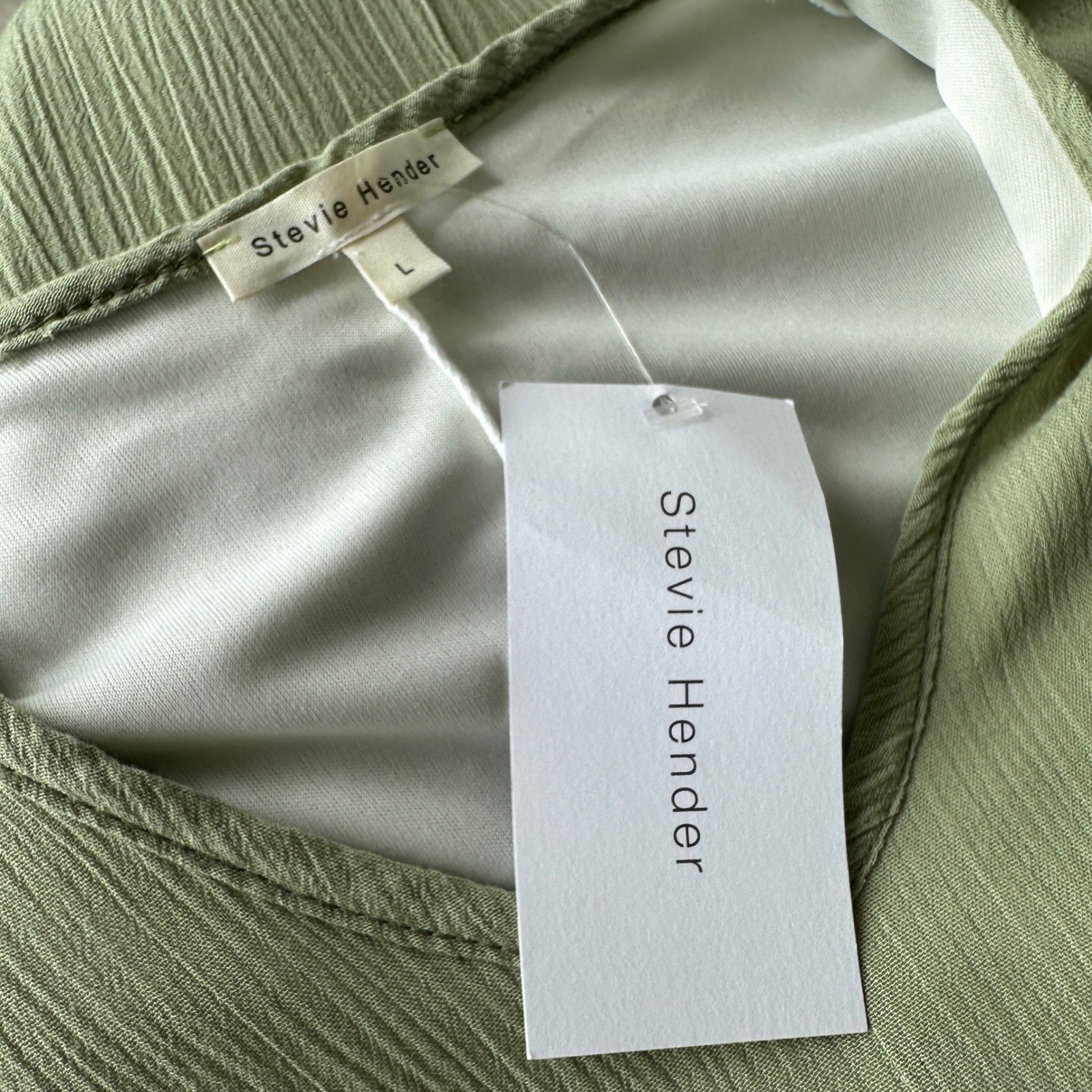 New Stevie Hender Green Crinkle V Neck Dress Short Sleeve Cottagecore Size L