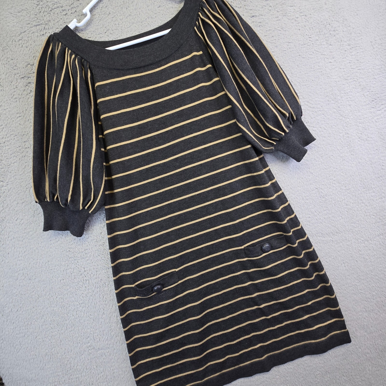 Coldwater Creek Sweater Dress Womens M Balloon Sleeve Striped Boho Cottagecore