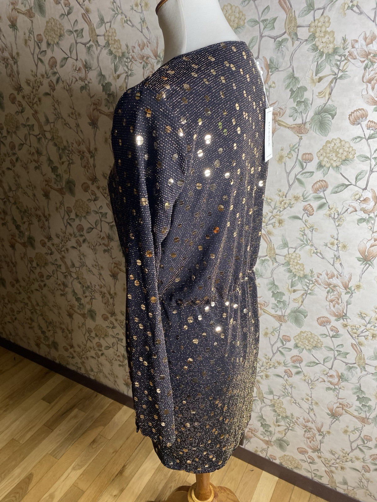 Flounce London Midi Black Gold Sequined Dress Size 10 Mini NWT