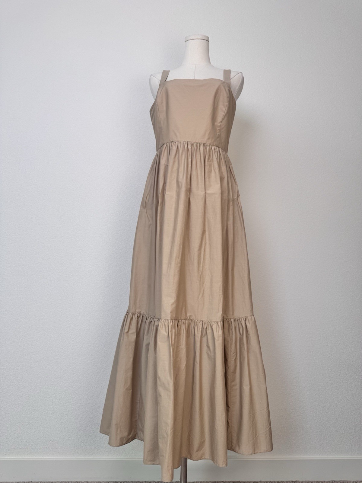 NEW Theory Womens Cotton Blend Tan Sleeveless Tiered Maxi Dress Size 6