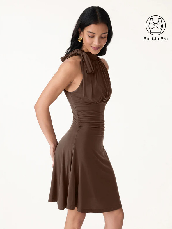 New Item OGL Milky Matte Mockneck Bow Tie Ruched Mini Bra Dress- Full Tag