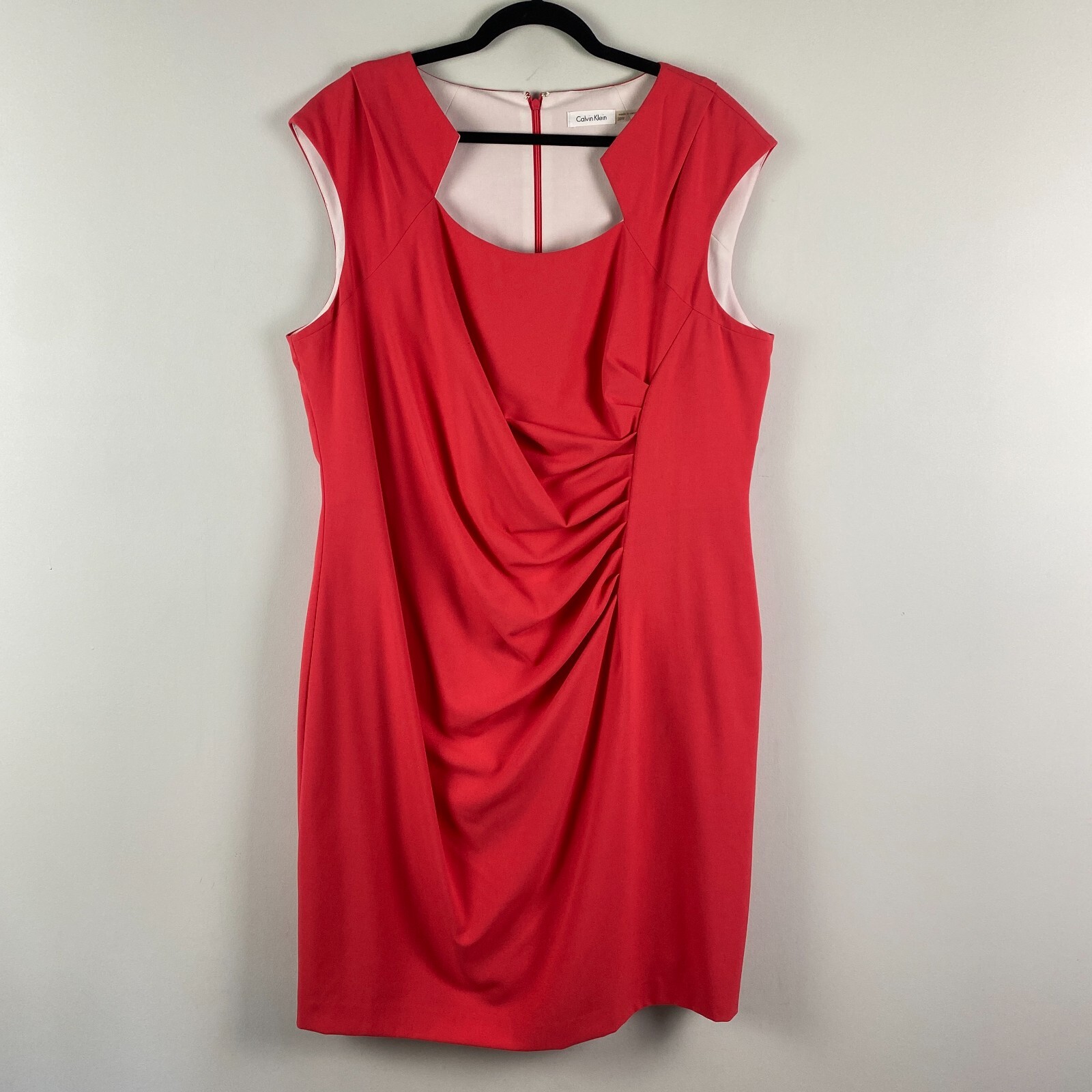 Calvin Klein Byzantine Watermelon Pink Ruched Dress Size 20W Sheath