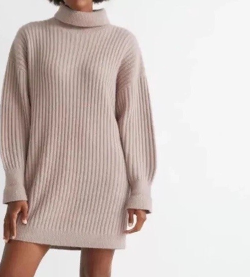 & Other Stories Turtleneck Wool Blend Ribbed Sweater Mini Dress Size S NEW Beige
