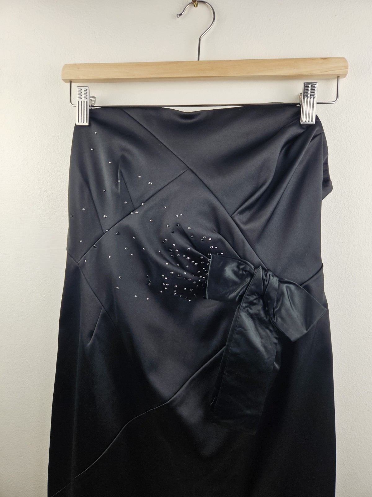 Black Strapless Dress Mini Beaded Diamante Embellished Satin Bow Party