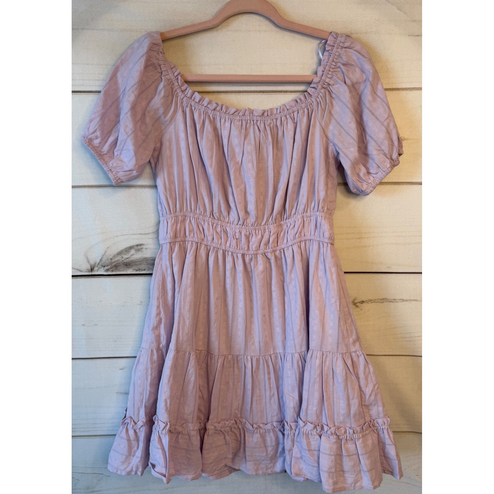 Lost + Wander Lilac Dobby Cotton Tiered Mini Dress Smocked Waist WDWB03351-1 S