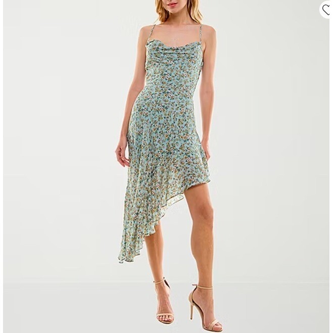 New B. Smart Sleeveless Floral High-Low Sheath Dress size 1 Green