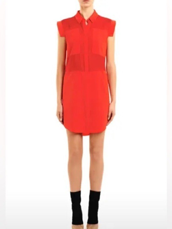 T by Alexander Wang Silk Shirt Mini Dress in Red Size M