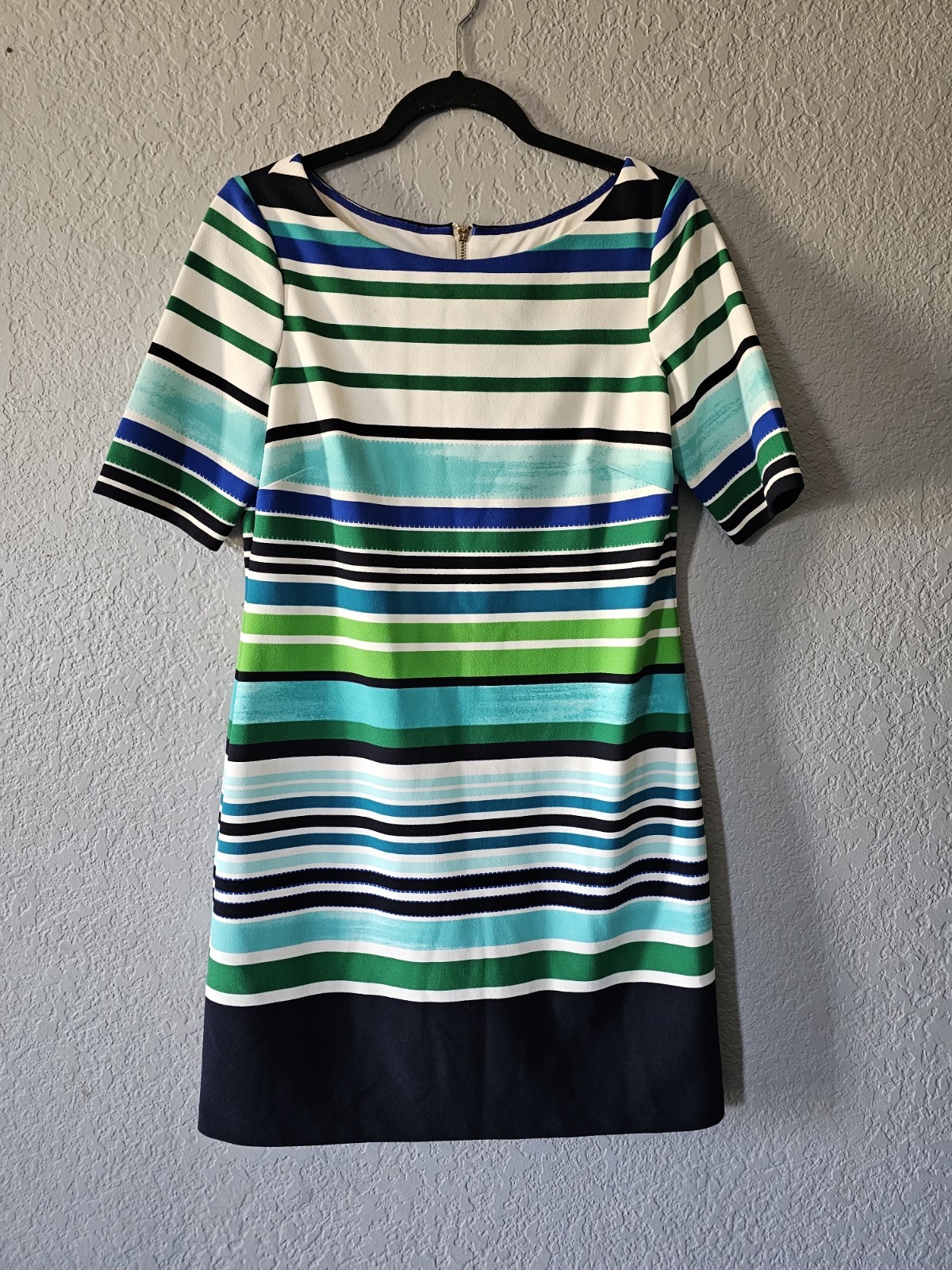 Eliza J Striped Knit Shift Dress Short Sleeve Knee Length Size 6 Multicolor