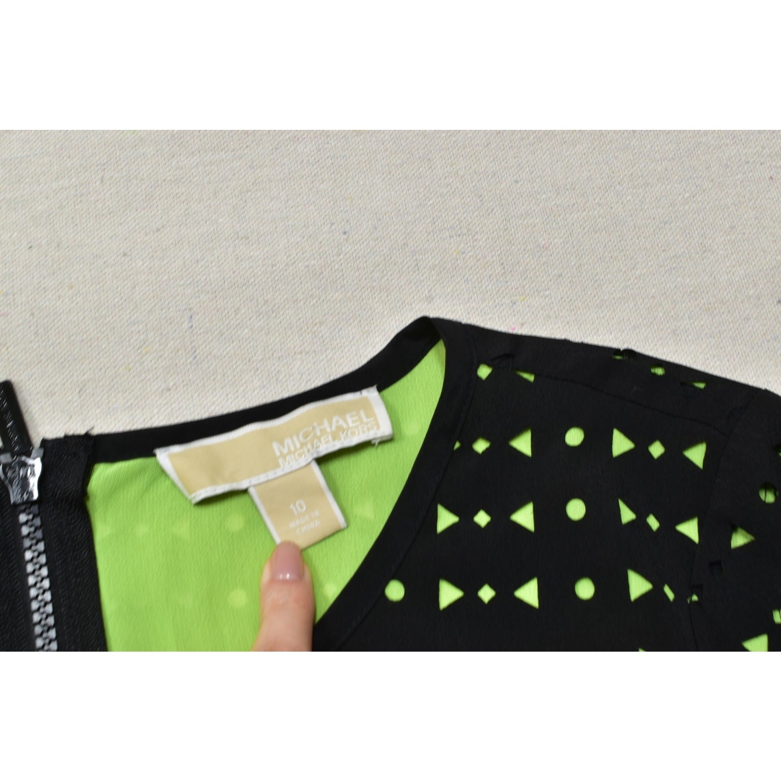 MICHAEL Michael Kors Black Neon Green Pink Geometric Laser Cut Sheath Dress 10