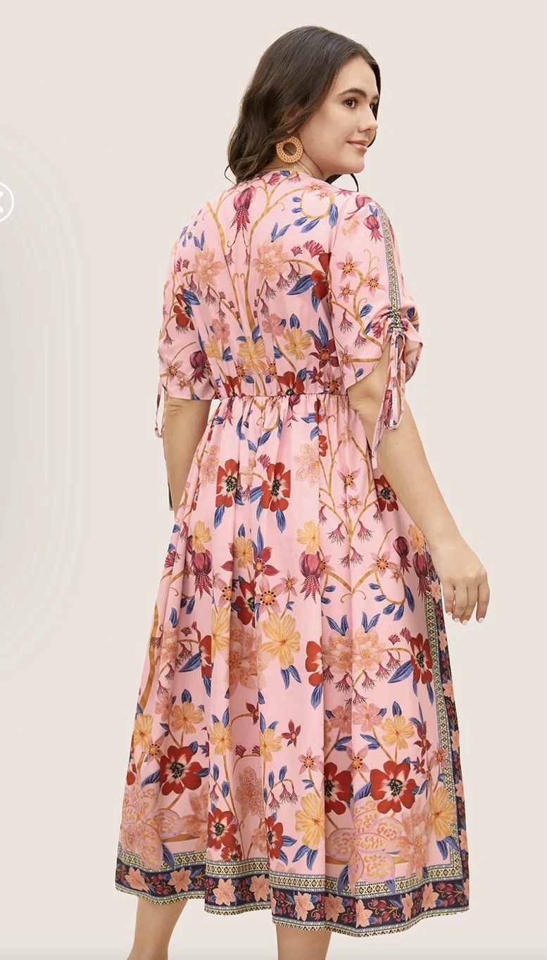 BloomChic Boho Print V Neck Drawstring Dress NWT