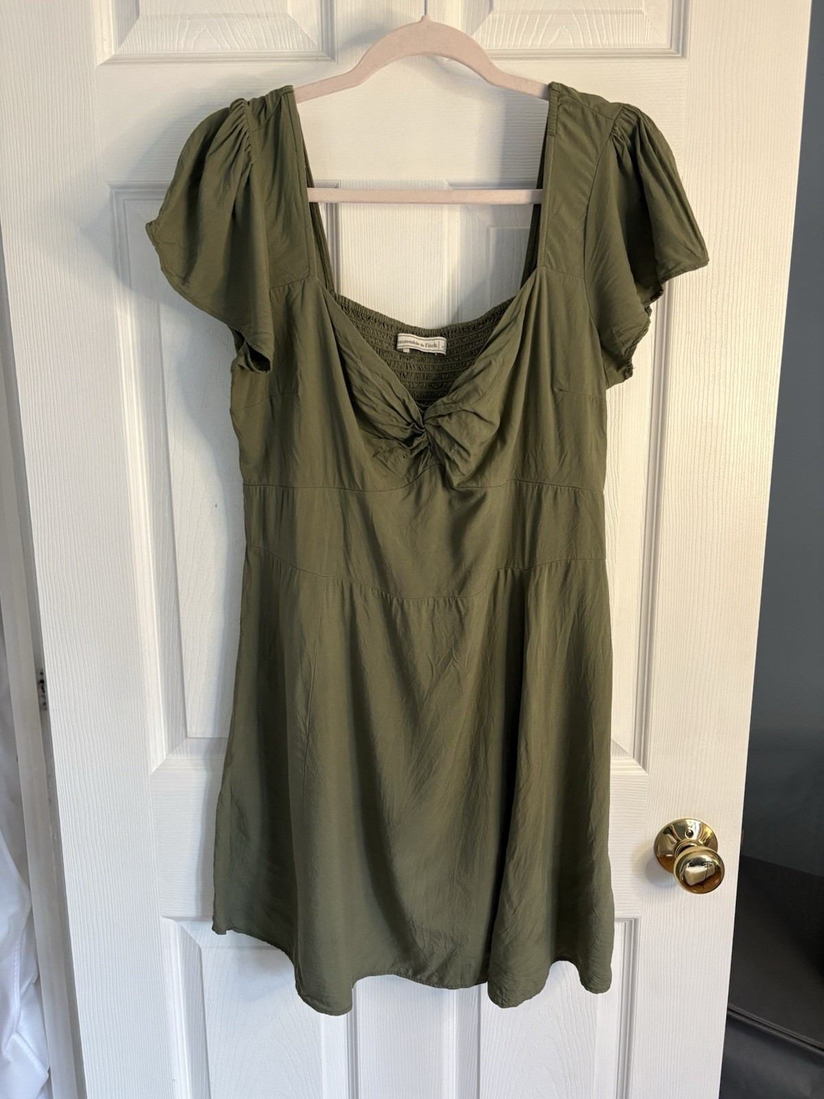 Abercrombie & Fitch Green Smocked Puff Sleeve Sweetheart Dress L