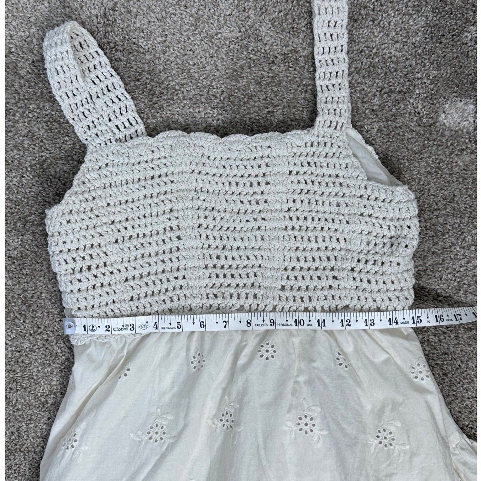 ASOS DESIGN Cream Crochet Broderie Anglaise Mini Dress Tiered Eyelet US 10