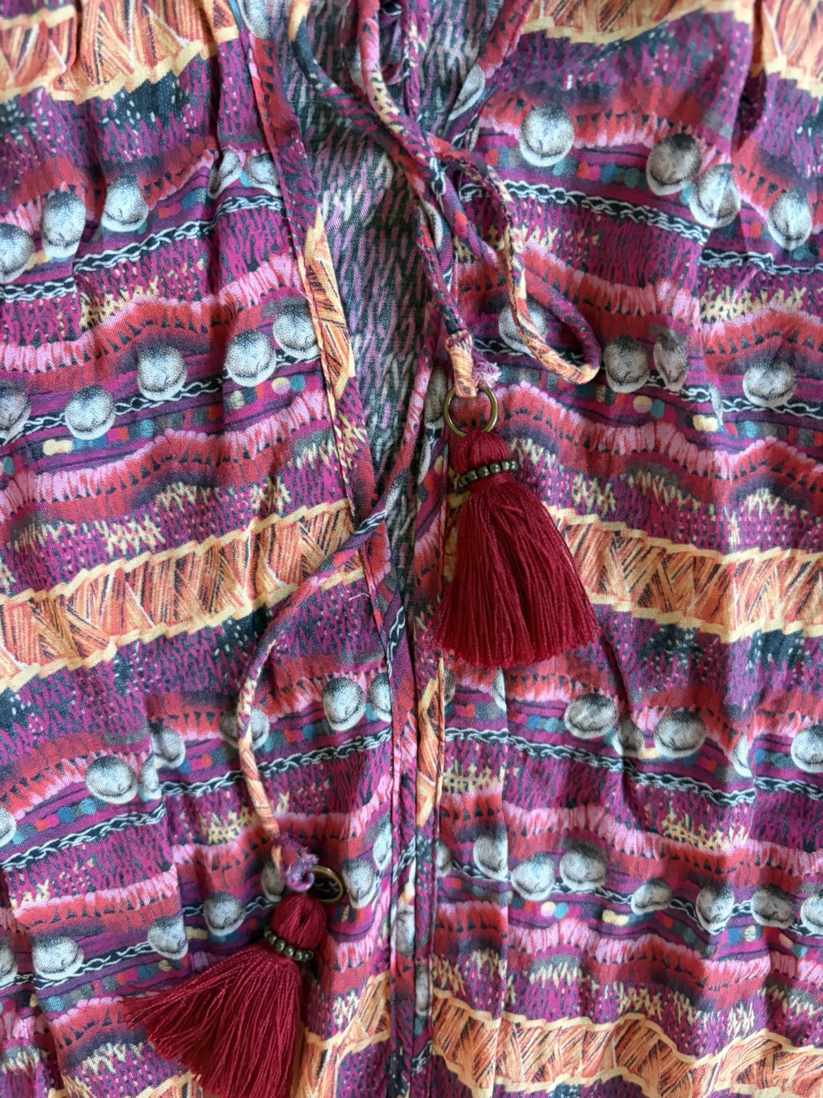 Sofia by ViX Halter Dress Medium M Pink Geometric Tassel Boho Resort Coverup