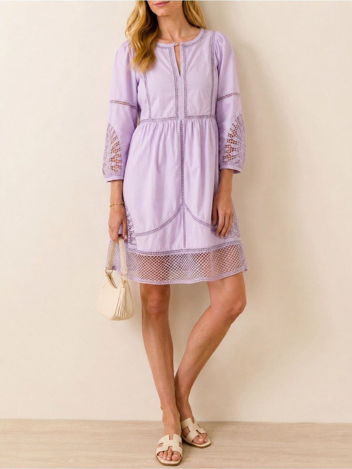 Vineyard Vines Open Stitch Lace Cotton Dress Sz Large Iris Lilac Coastal Preppy