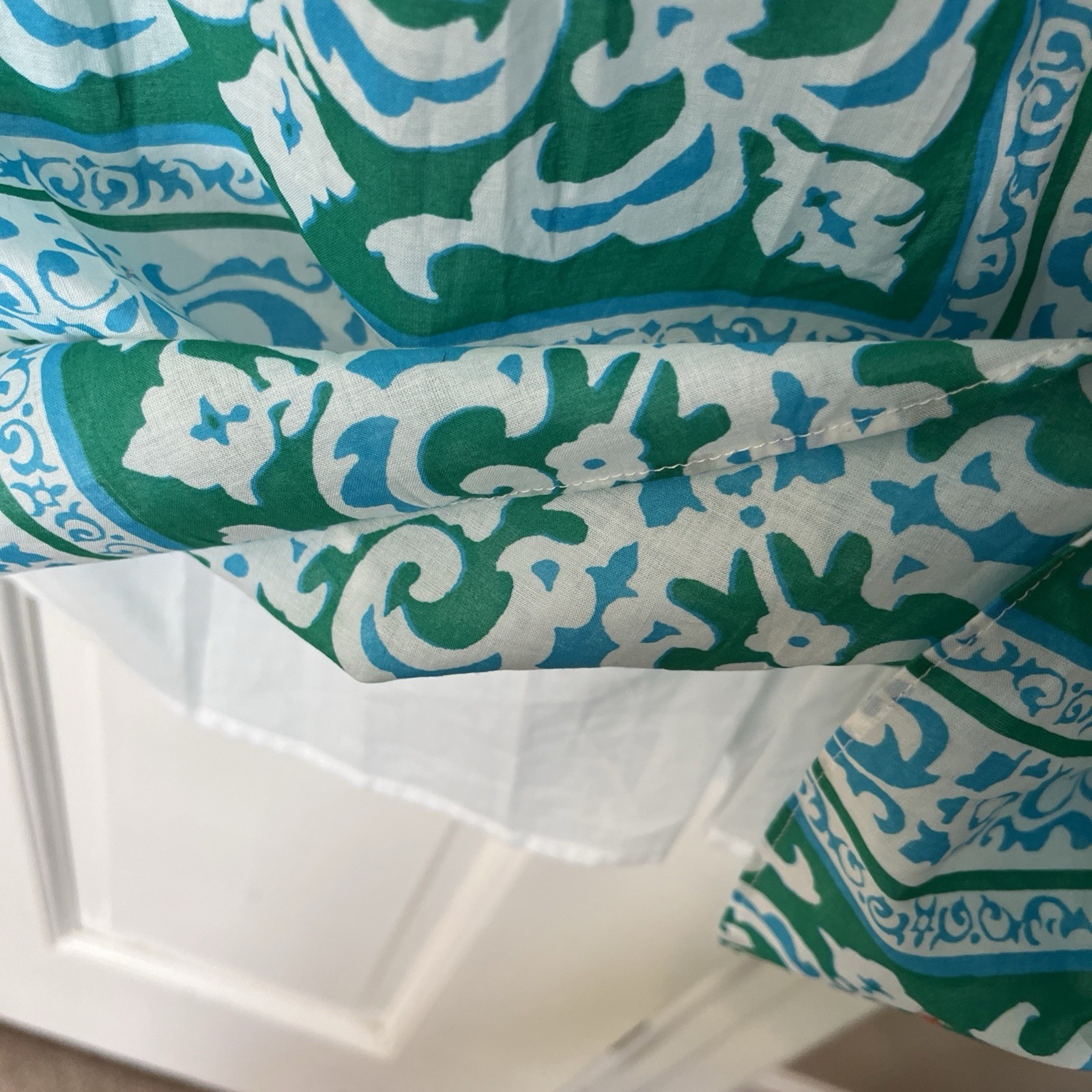 Talbots Maxi Dress 10P Green Blue Halter Medallion Fit Flare Preppy Resort Beach