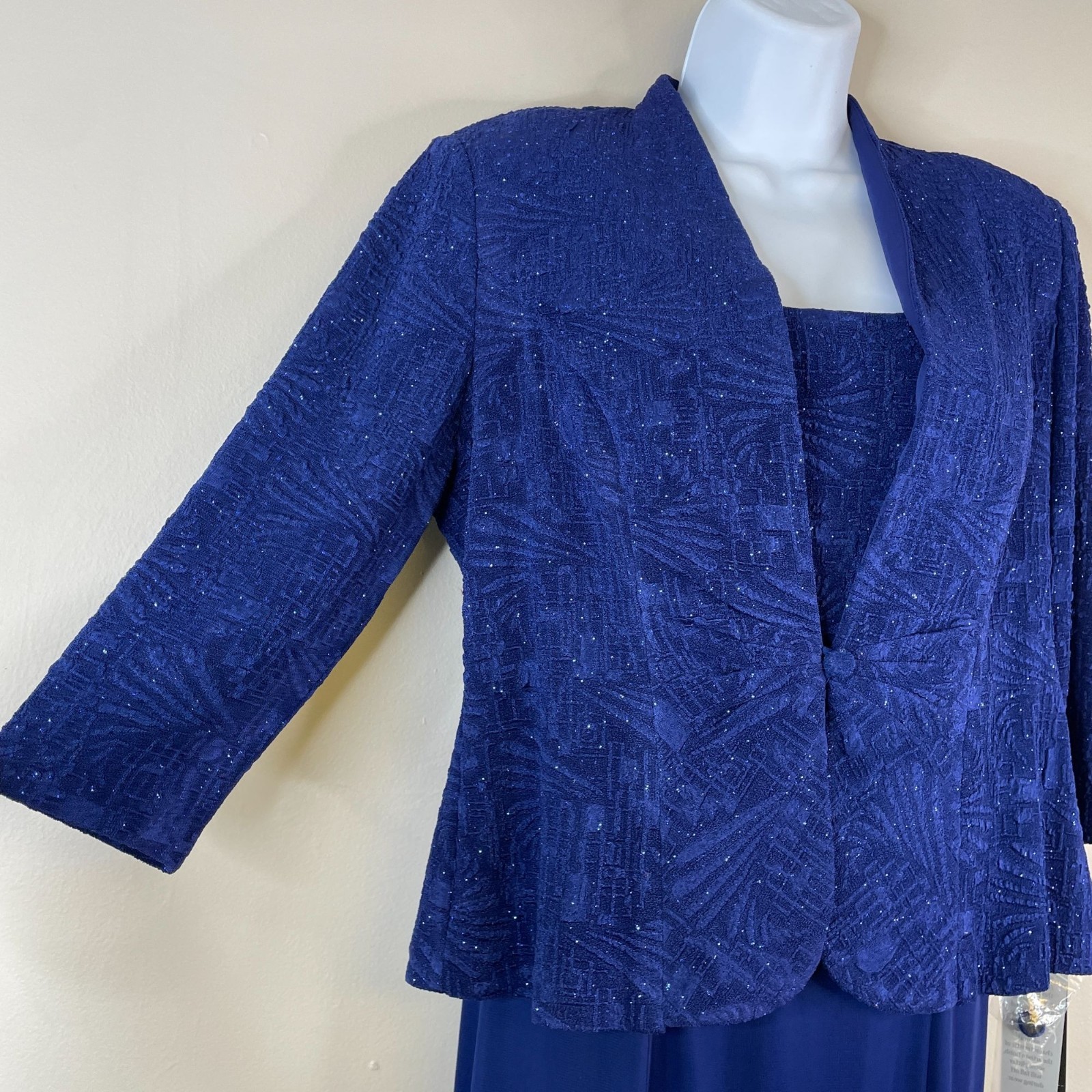 Alex Evenings Glitter Chiffon Gown 2 PC Dress NWT 10P Blue Jacket Special Event