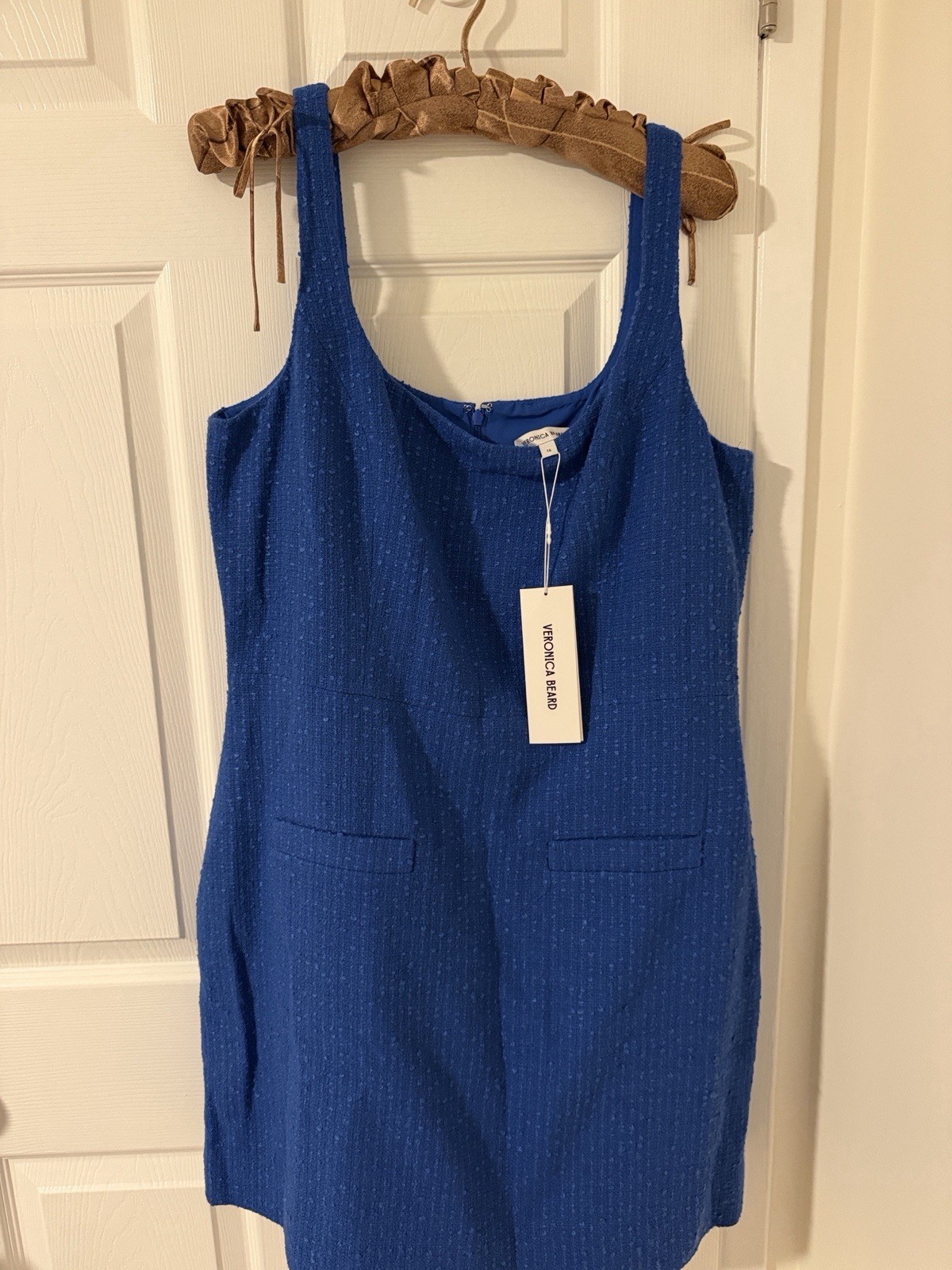 Veronica Beard Sabra Sheath Dress 16 Blue Tweed Square Neck Lined Zip