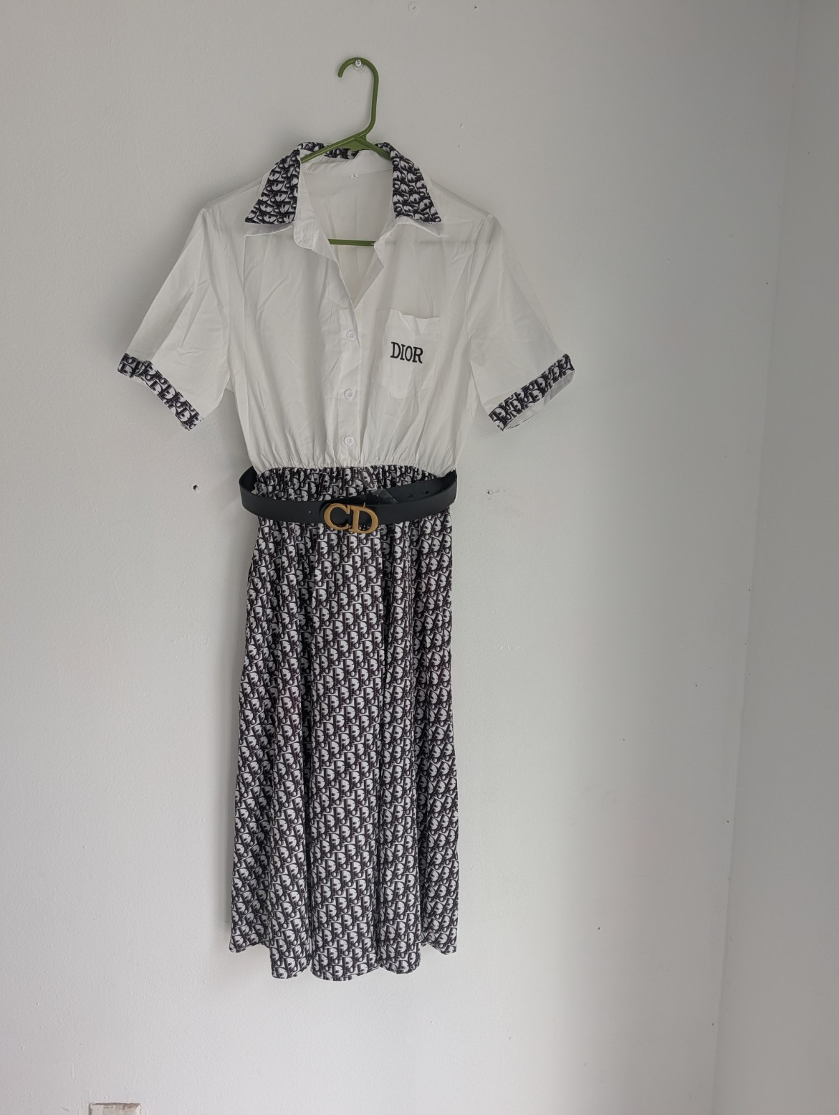 Dior Women’s S Midi Shirt Dress Short Sleeve Collared Button Front Belted Logo