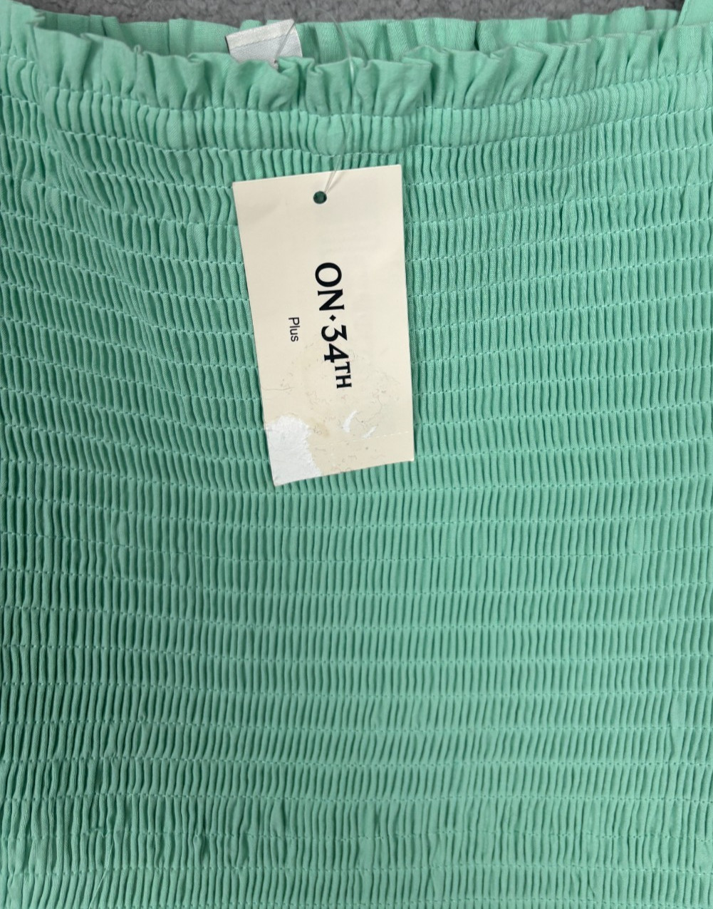 On 34th Plus Size Woven Solid Smocked Ruffled MIDI Dress 1X Sea Mist Green NWT’s