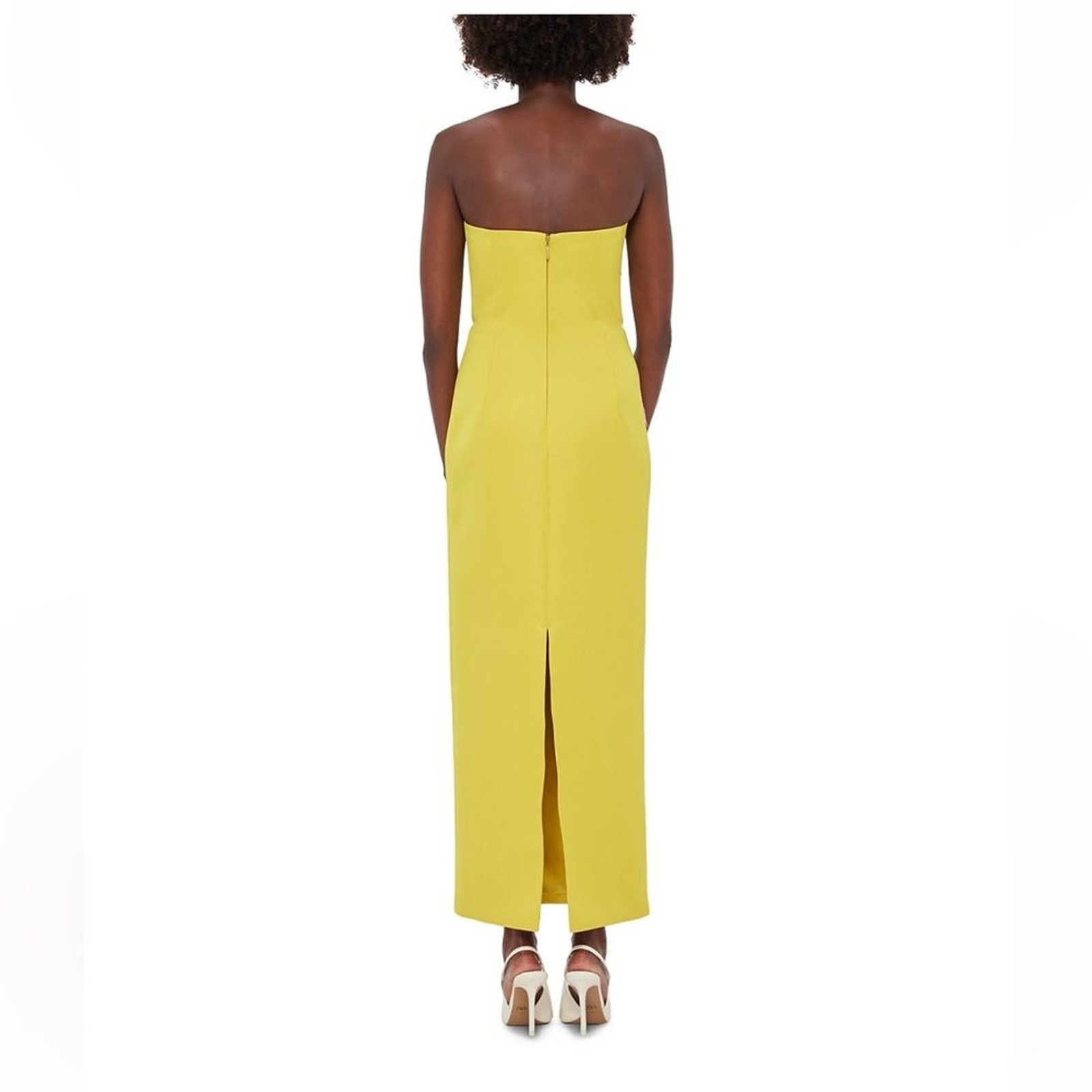 Leo Lin Rayna Floral Appliqué Bustier Maxi Dress Yellow Strapless Luxury US 2