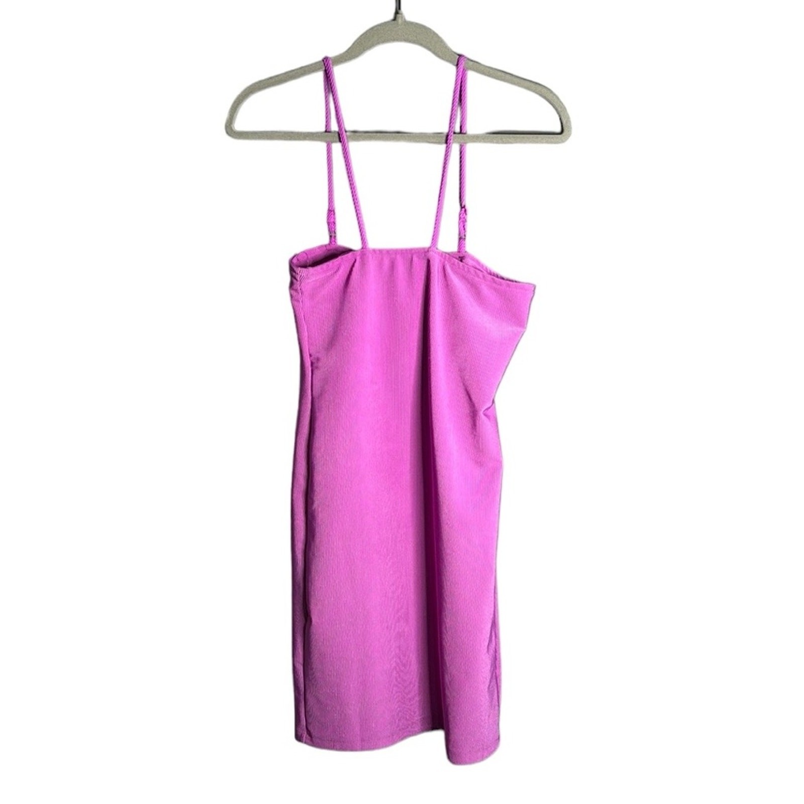 Fashion Nova Purple Ribbed Tank Dress Spaghetti Straps and Shelf Bra Size LG